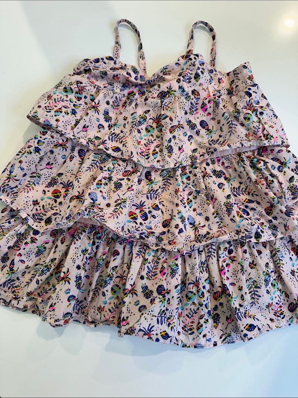 Baby Gap Pink Pineapple Floral Tiered Ruffle Sun Dress 12-18 Months